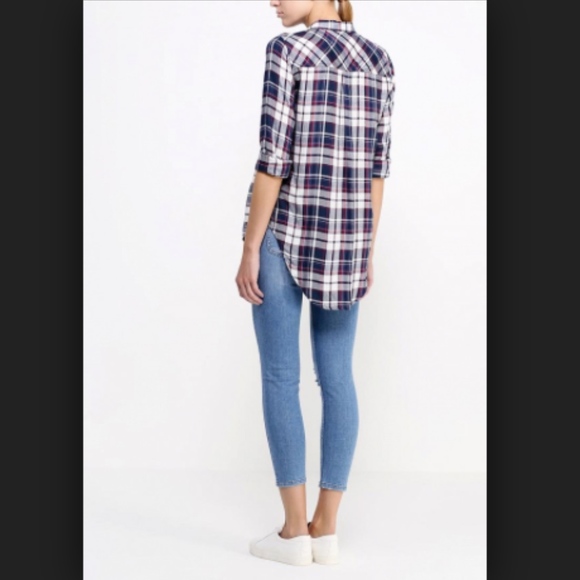 Topshop Plaid Blue & Red Long Sleeve Shirt - Picture 2 of 4